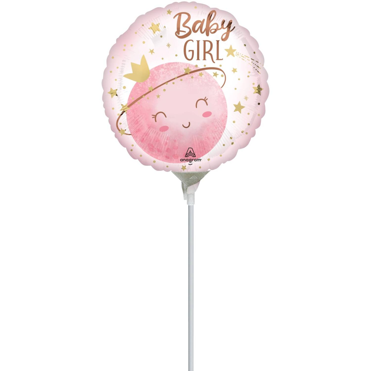 Foil Balloon - Mini - "Baby GIRL" - Small Moon - Pink - 23 cm